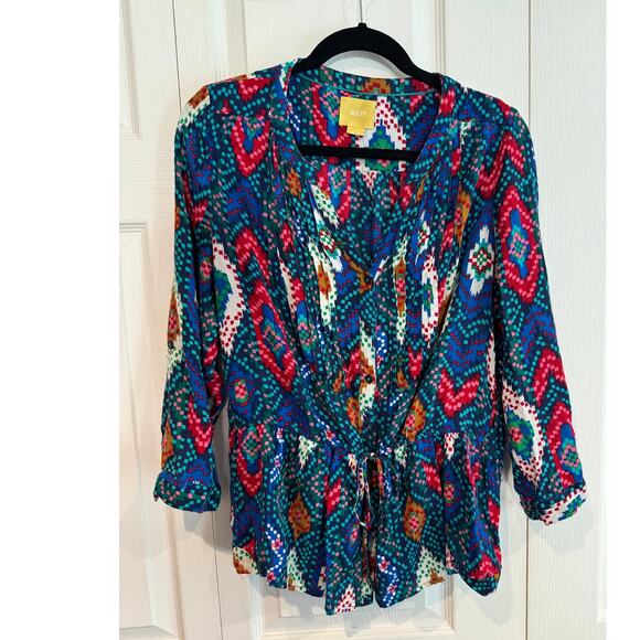 Anthropologie Maeve Geometric Colorful Button Down Blouse Top - Picture 2 of 7